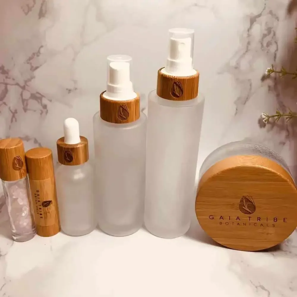 

eco Bamboo Cosmetic Packaging Spray perfume Bottles Biodegradable Wooden Hemp CBD oil Cream Bottles Natural Luxury container