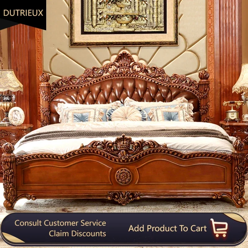 American Princess Oak Double Bed Wood European Style Leather Modern Storage Queen Bed Bedroom Luxury Cama Box Casal Bedroom Set