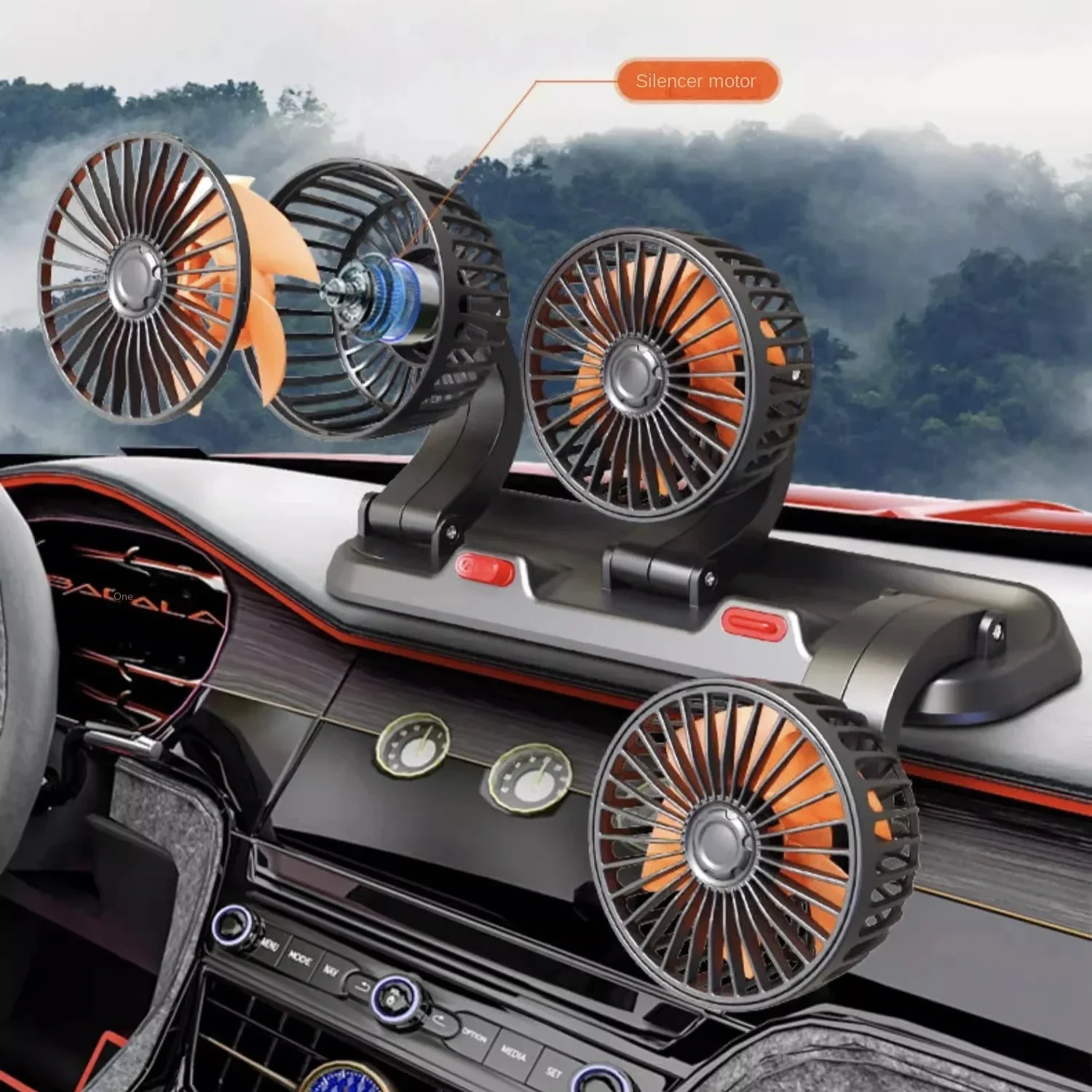 Car Fan USB Powered Dual Head 5-Blade Dash Fan 360° All-Round Adjustable Car Auto Cooler for 12V 24V Auto Truck SUV