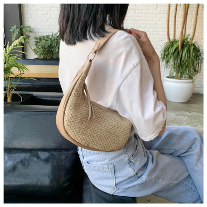 Straw Underarm Bag Leisure Holiday Shoulder Bag Women\'s Bag New Niche High-grade Fashion Elegant Crossbody Bag