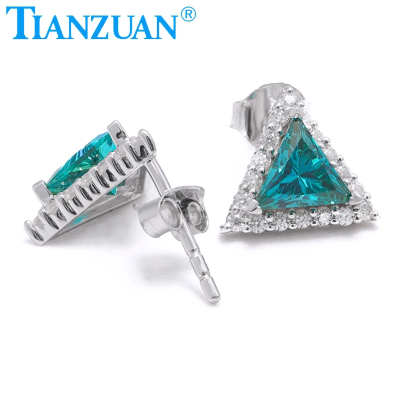 Hot 925 silverTriangular Pendant Paraiba Zircon Stud Earring Women Party Gift Fine Wedding Jewelry Earrings Everyday Accessories