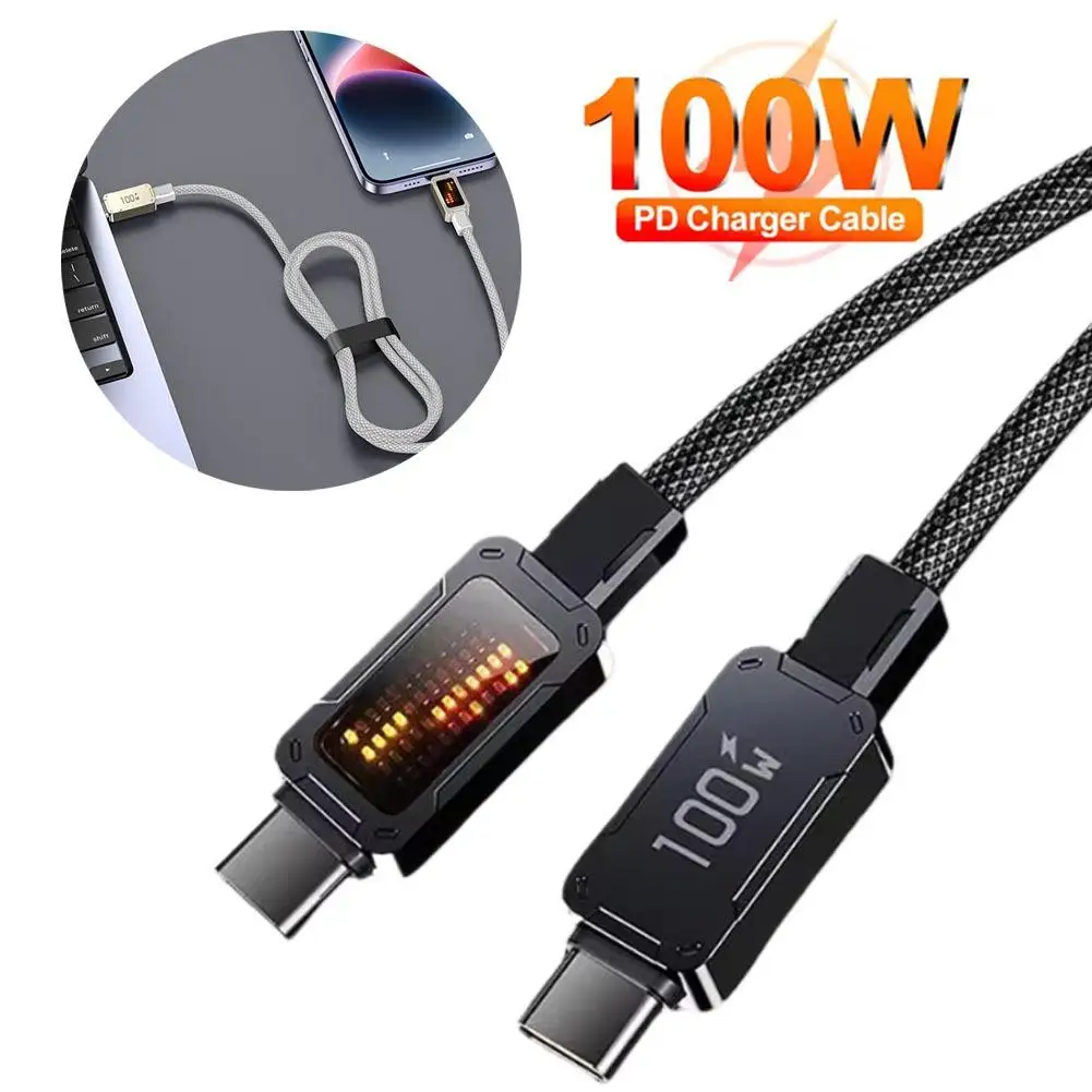 3A/5A PD100W Type C To Lightning Cable LED Digital Display For iPhone Huawei Xiaomi Tablets Fast Charging Data Cord