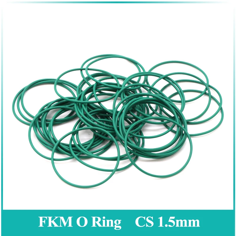 

10/50Pcs Green FKM O Ring CS 1.5mm OD 5~50mm Sealing Gasket Insulation Oil High Temperature Resistance Fluorine Rubber O Ring