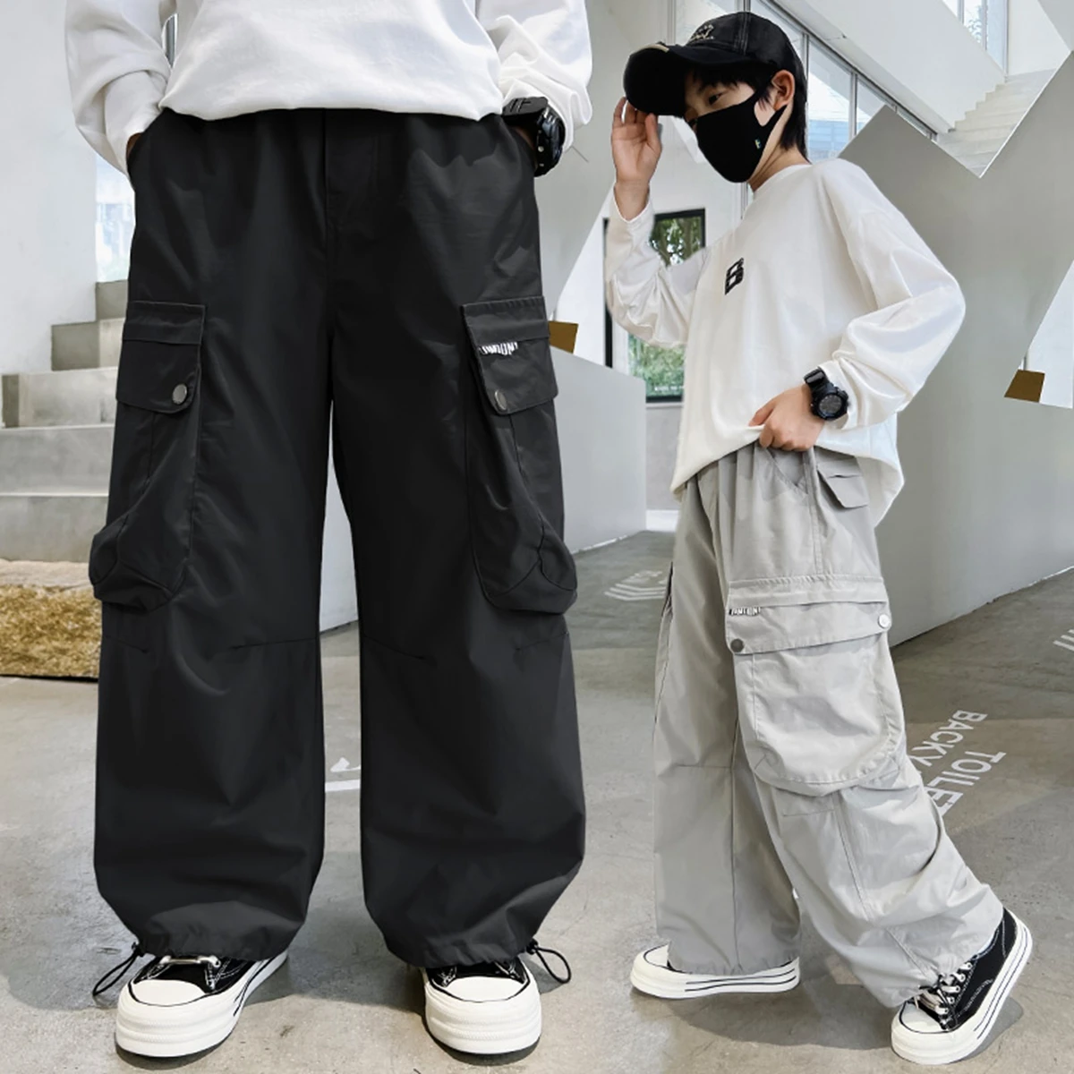 Spring Autumn Children's Sports Pants Boys Teen Versatile Long Trousers Workwear Style Cotton Blend Kids' Fashionable Pants