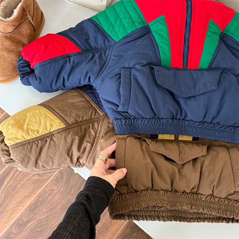 2025 Winter New Children Plus Velvet Thick Warm Coat Letter Print Boys Down Jackets Baby Girls Hooded Padded Jacket Kids Clothes