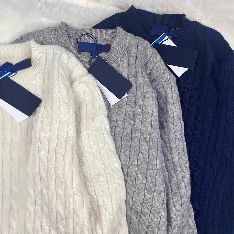 سترة شتوية مريحة من RL 2026، بلوفر مطرز برقبة دائرية، سترة متماسكة دافئة للجنسين، هدية مثالية للجميع