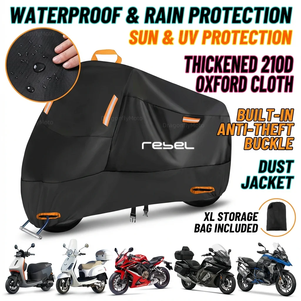 For Honda Rebel 300 Rebel 500 CMX Rebel300 Rebel500 Motorcycle Cover 210D Oxford All Season Outdoor Waterproof Dust Debris