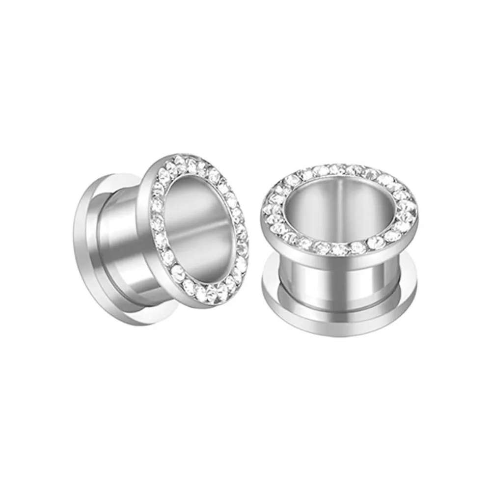 1 Paar CZ Weißer Zirkon Ohr-Tunnel-Expander aus Edelstahl, Ohrringe, Ohr-Dehner, Piercings, Schmuck, doppelt ausgestellter Schraubverschluss für das Ohr – Detail 14