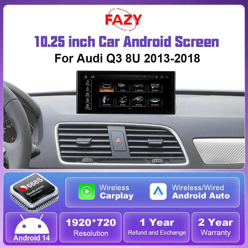FAZY Android 14 Qualcomm 668S Kabelloses CarPlay Multimedia-Player Autoradio für Audi Q3 8U 2011-2018 GPS Navi Stereo WiFi Touchscreen