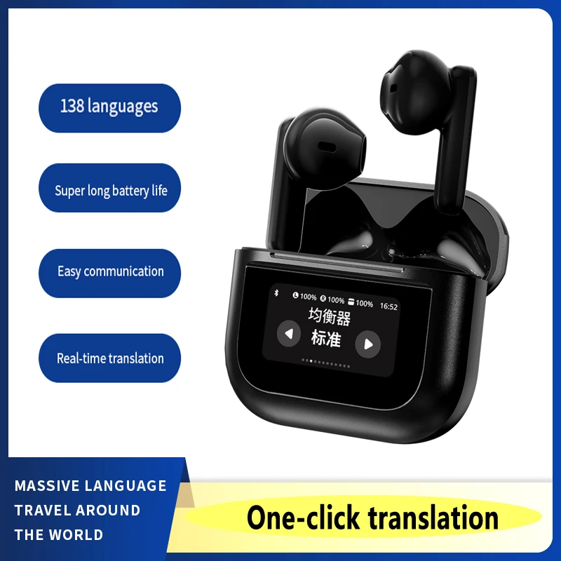 Full-color smart touch screen wirele Bluetooth translation earphones simultaneous translation multi-language translation earbuds