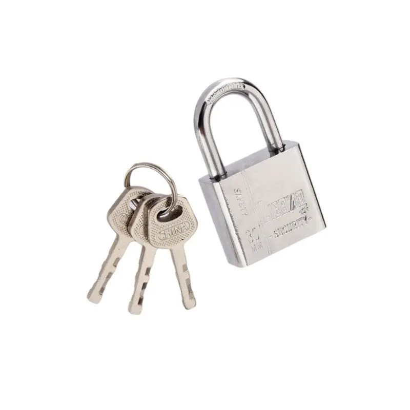 30mm Stainless Steel Padlock 3 Keys Heavy Duty Solid Lock Door Gate Box Safety Waterproof Antirust Home Improvement Hardware