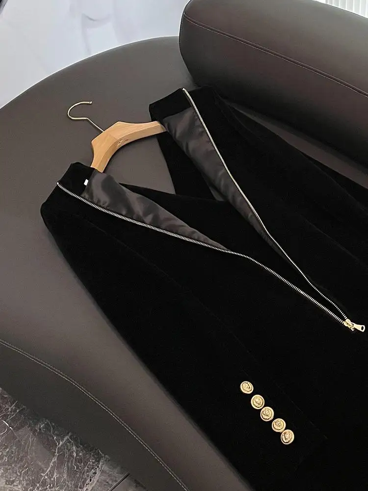 Hebe Sle velours tissu Long Sve v-ne coupe ajustée t-shirt bouton costume Dr femmes Ci trajet Faion printemps automne hiver