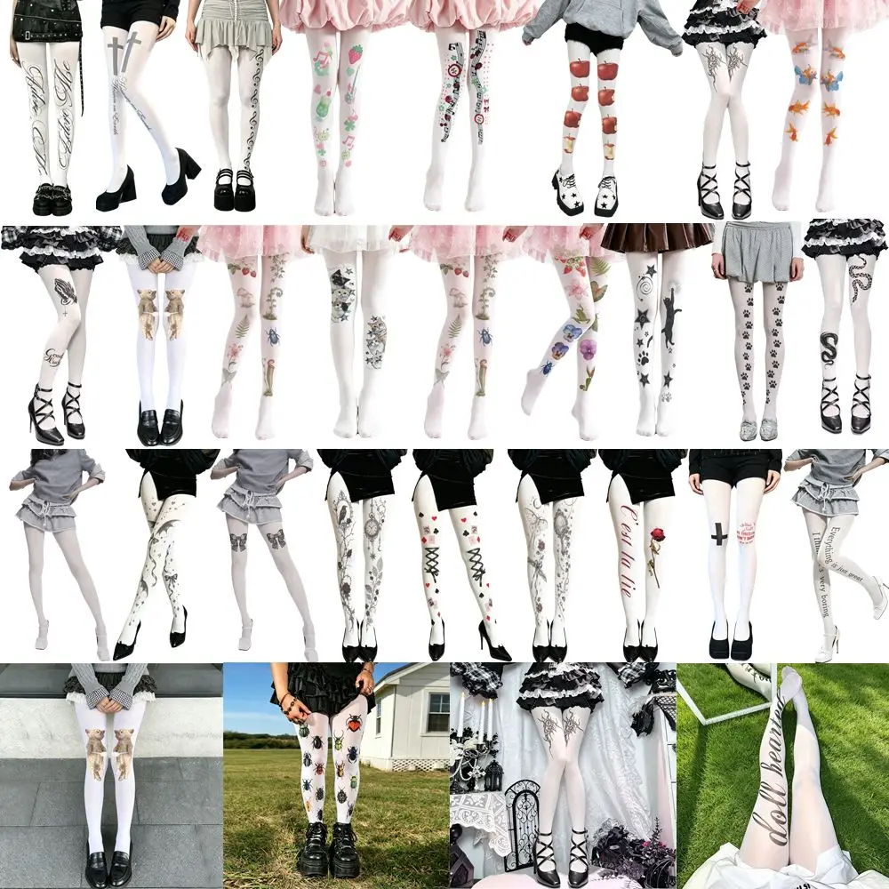 Y2K Velvet Pantyhose Medium Thickness Footed Design Women Printed Tights Plus size Regular Crotch Footed Tights