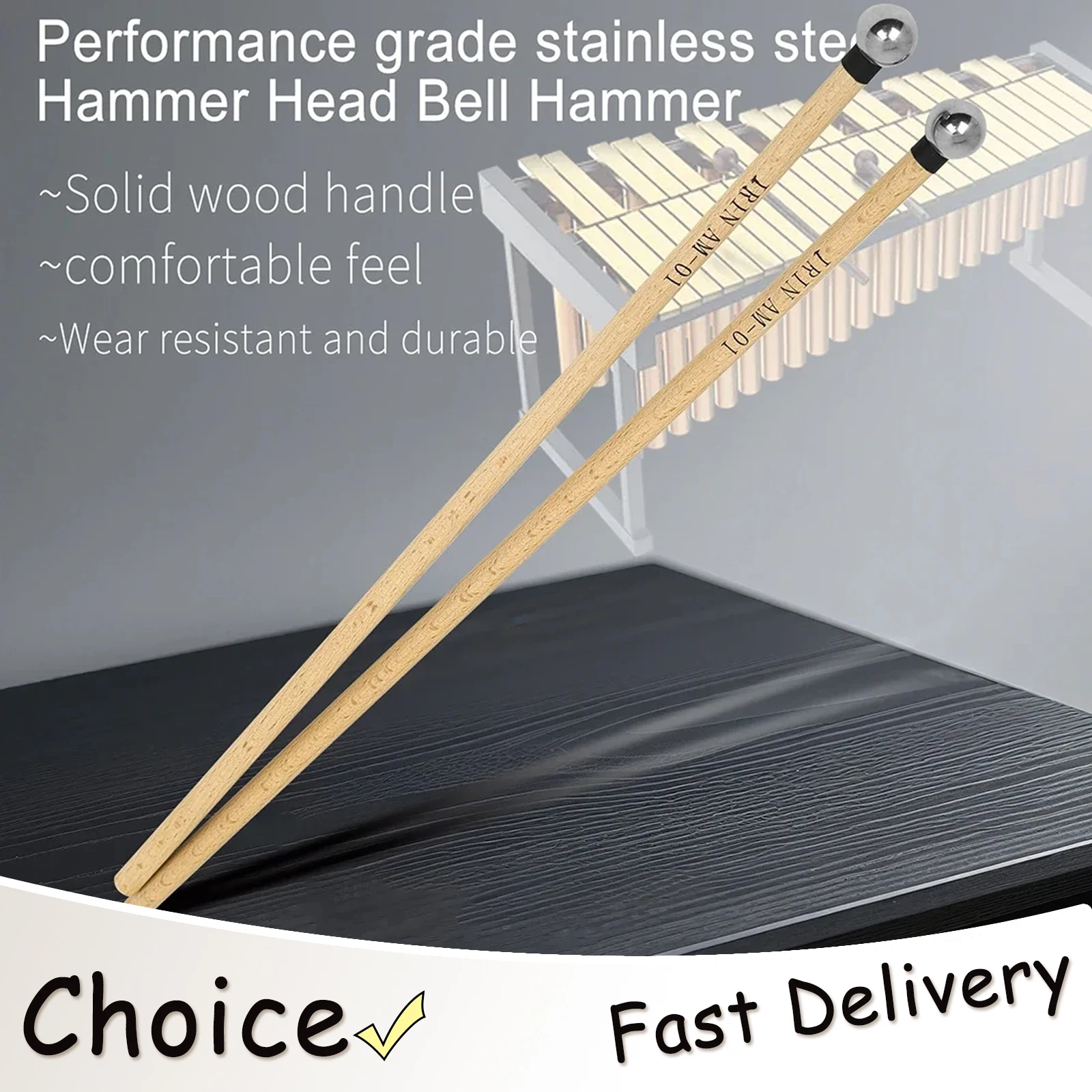 IRIN Bell Hammer Drumsticks Stainless Steel Hammer Head Solid Wood Bell Hammer For Performance Percussion Instrument Parts