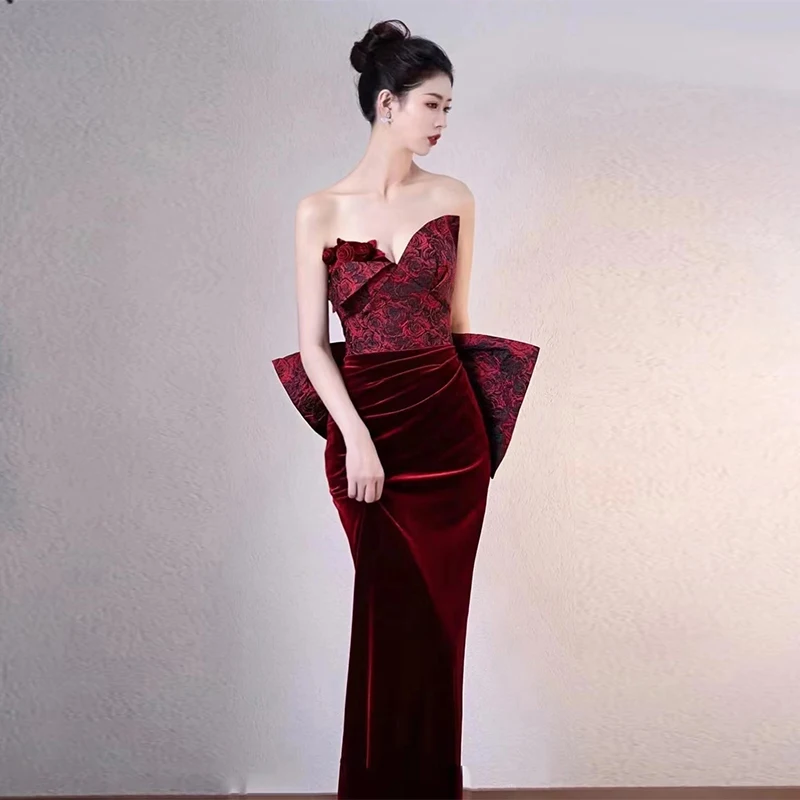 Ele Fi Tail Brautkleid Koreanisches SLE Langes Abendkleid mit Trägeroberteil für Frauen Hochzeitsfeier Par Dr