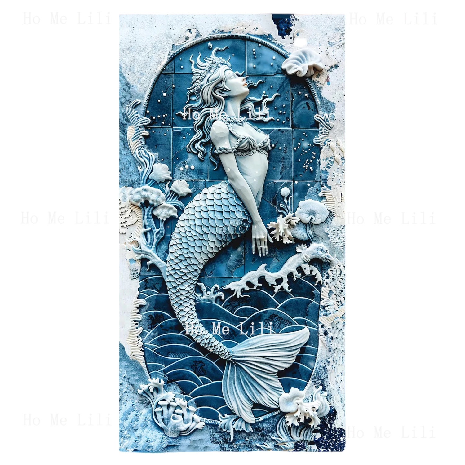 Mermaidcore Mermaid Ocean Inspired Blue & White Gift Beach Towel