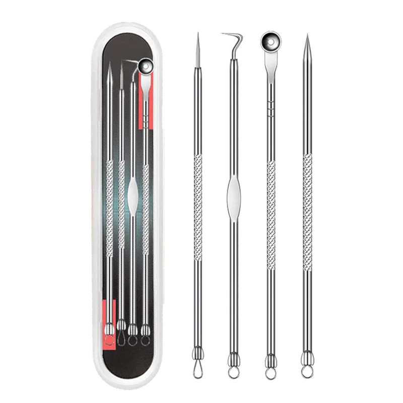 4 ピース/セットにきび除去針ステンレス鋼にきび傷にきび除去スプーン顔スキンケアツール顔毛穴クリーナー