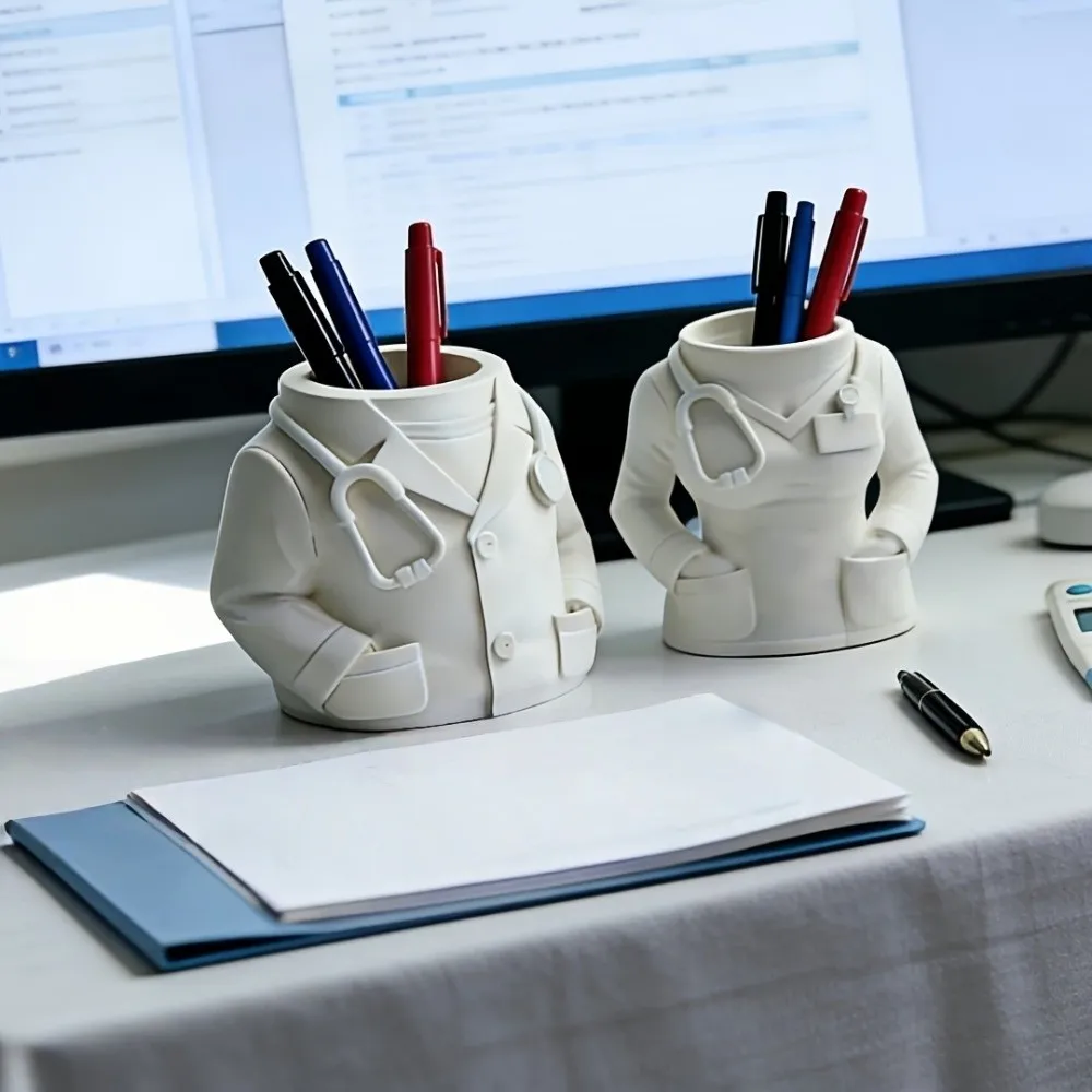 Creative Doctor and Nurse Figure Pen Holder Durable Multifunctional White Coat-Shaped Pen Holder 3D Printing Chic