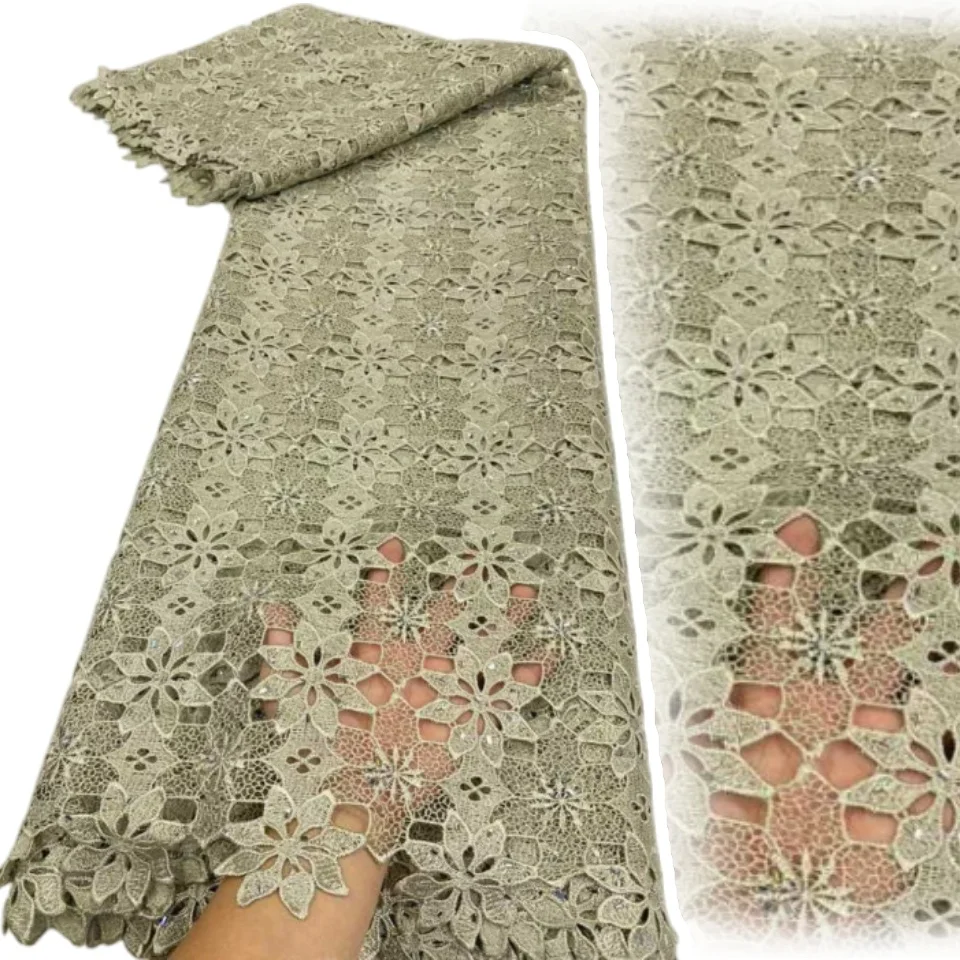 

Latest White Stones Cord Lace 2025 Luxury African Luxury Fabrics Burnt Orange Nigerian Guipure Cord Lace For Cloth Sewing AH1666