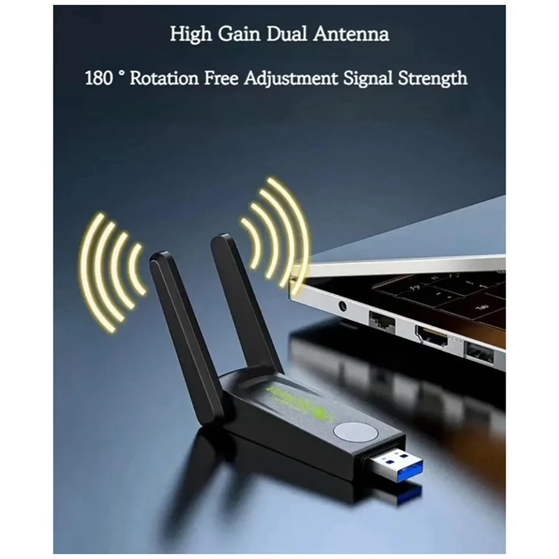 Adaptateur USB double bande Wifi 1300Mbps USB3.0, 2.4G 5 mesurz sans antenne dongle ethernet