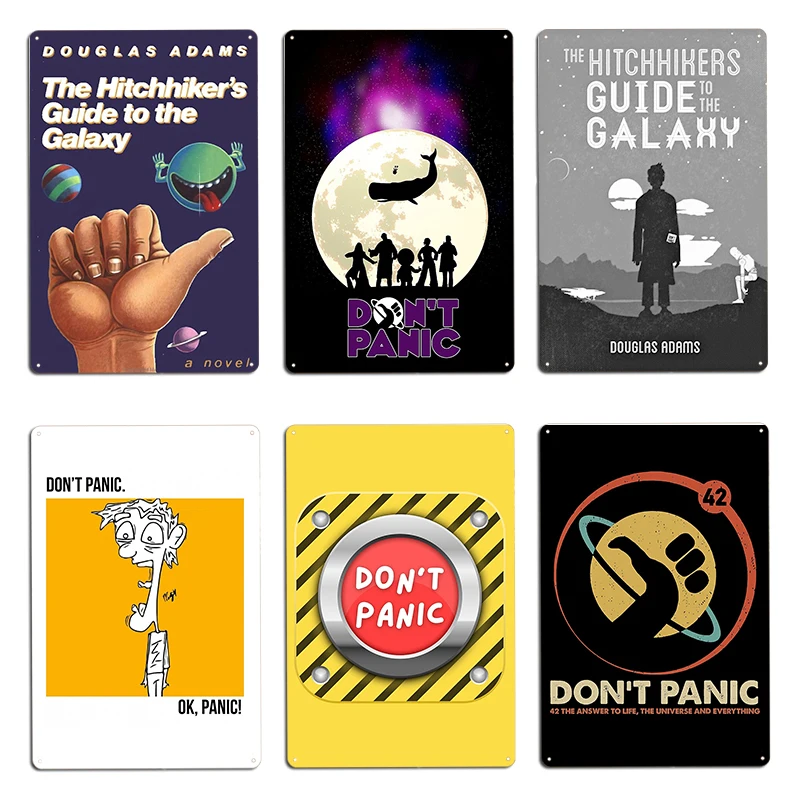 The Hitchhiker's Guide to the Galaxy dont panic Metal Cave Cinema Garage Printing Rusty Tin Sign Poster