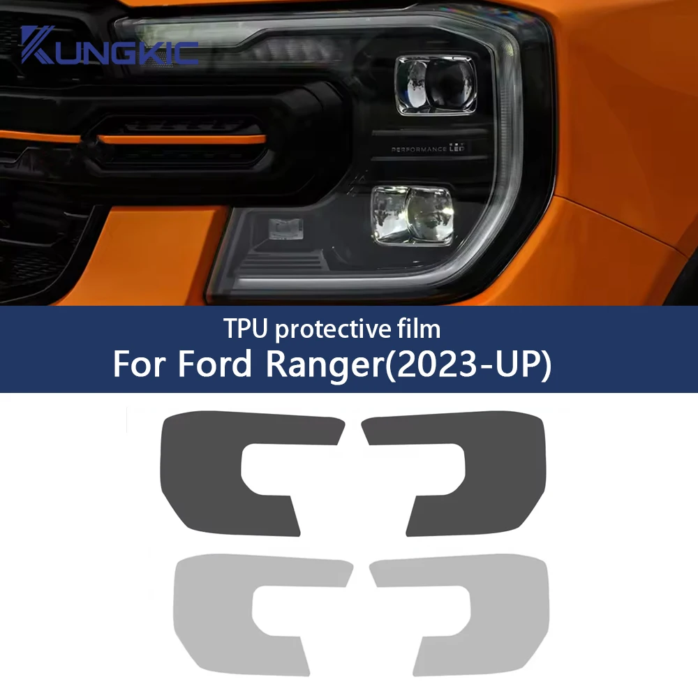 Smoke Black Headlight for Ford Ranger 2023-2025 T9 Wildtrak Raptor Car Protective Film Transparent TPU Sticker Accessory 2 Pcs