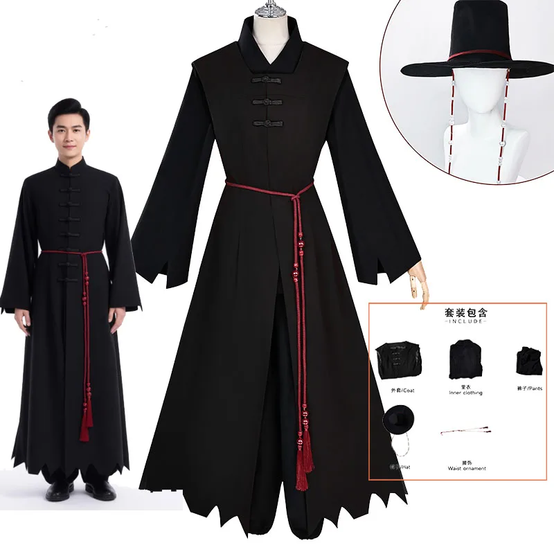 

Anime Hunters group Saja Cosplay Costume black robe Tops Pants Hat Earrings full Set for son Stage Performance Party Halloween
