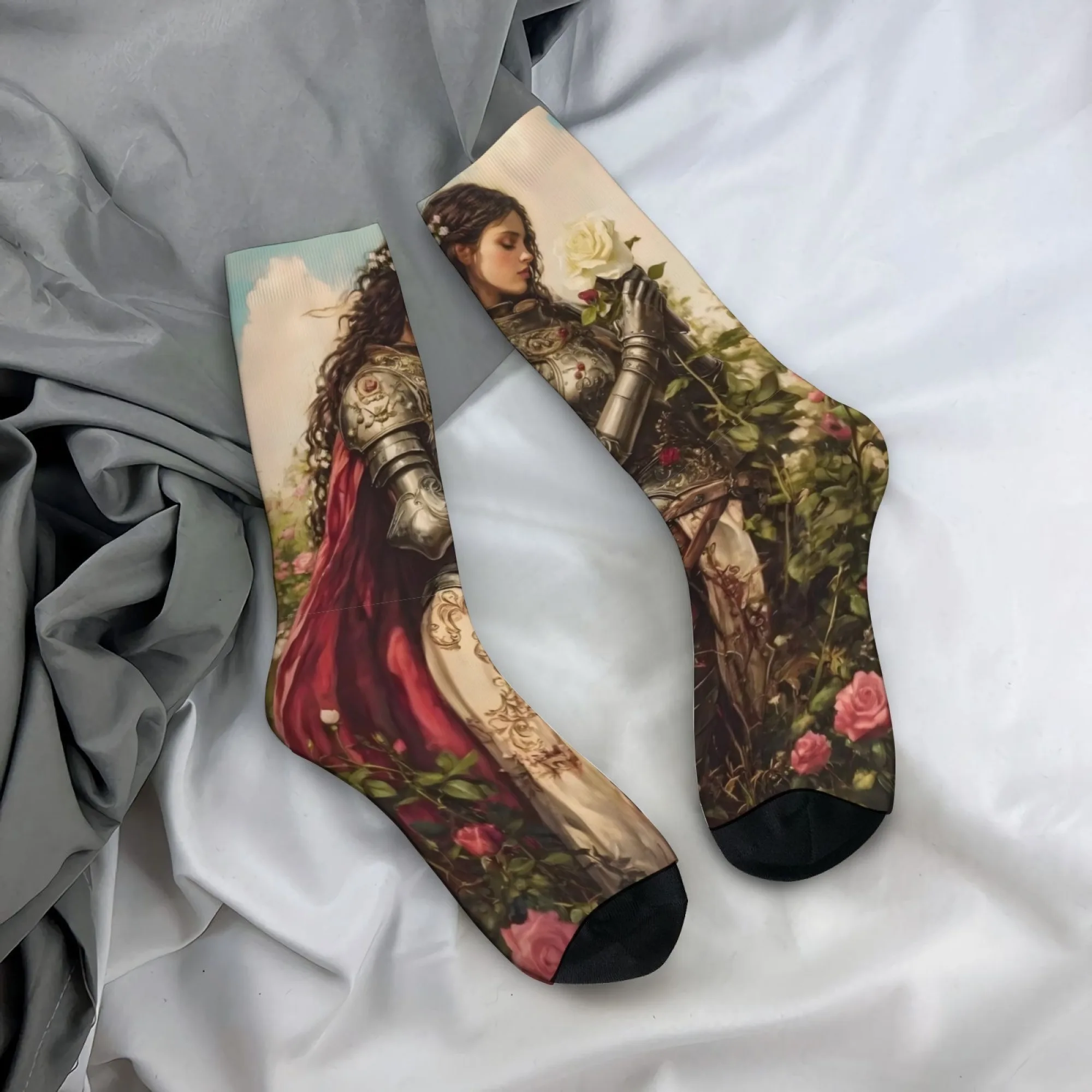 Romantic Rose Girl Knight Herrensocken im Retro-Stil, bequem, atmungsaktiv, lässig, modisch, neuartig, lustig, Kompressionssocken