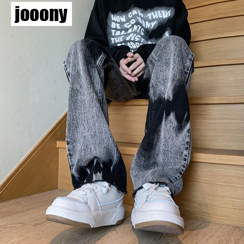 

Винтажные простые весенне-летние базовые стильные корейские модные джинсовые брюки с принтом тай-дай, длинные мешковатые джинсы для колледжа, мужские Harajuku