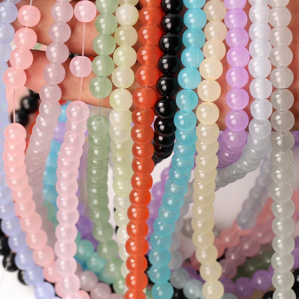 6/8/10mm Imitated Jade Opaque Glass Round Loose Beads For Jewelry Making DIY Bracelet Necklace Earring Findings