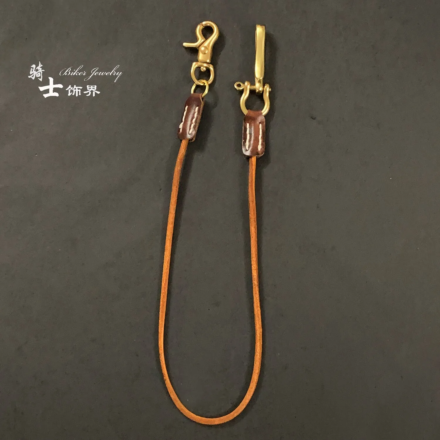 Pure copper buckle hook genuine cowhide handmade cattle wallet chain, personalized retro leather rope pants chain
