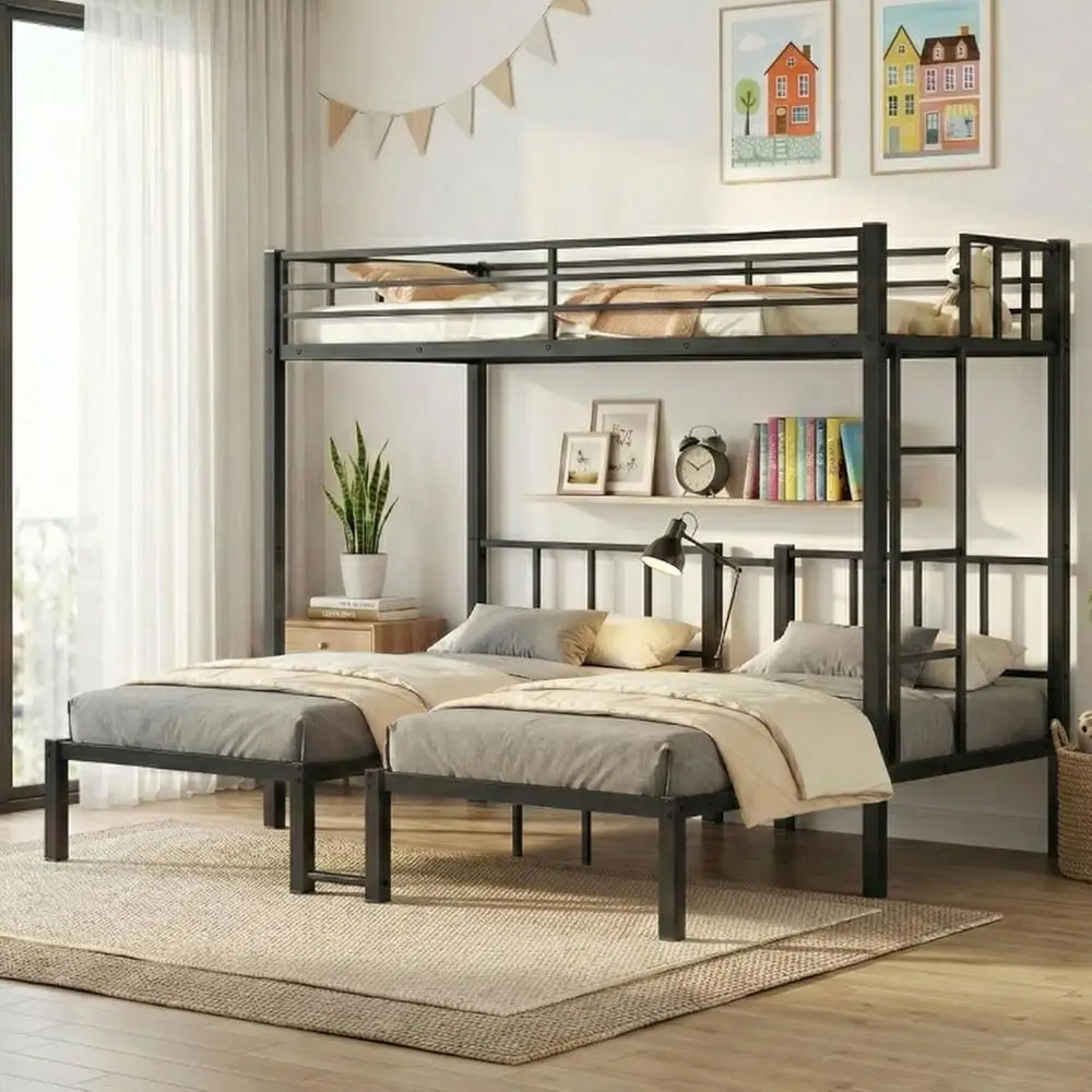 Heavy Duty Triple Bunk Bed for Kids, Twin Over Twin Over Twin Bunk Bed, Metal 3 Bed Bunk Beds for Teens and Adults, No Box Sprin