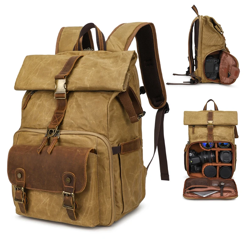 

Rolltop Travel Professional SLR Camera Backpack With Tripod Bracket Holder Waterproof 15 Inch Laptop Backpack Camera Storage Bag