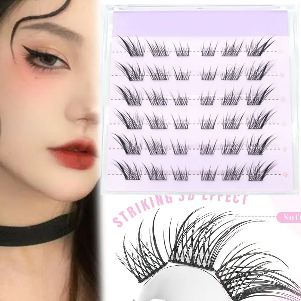 New 3D Cat Eye Self Adhesive Lashes Wispy Manga False Eyelashes Fox Natural Individual Lashes DIY Lash Extensions