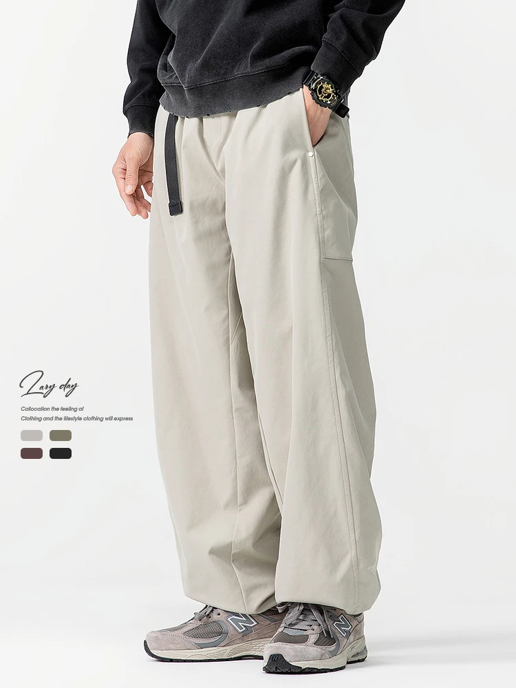

LAZY DAY Original Men's Retro American Color Waed Cuffed Pants Wide Leg Casual Trousers Youthful Spring Polyester