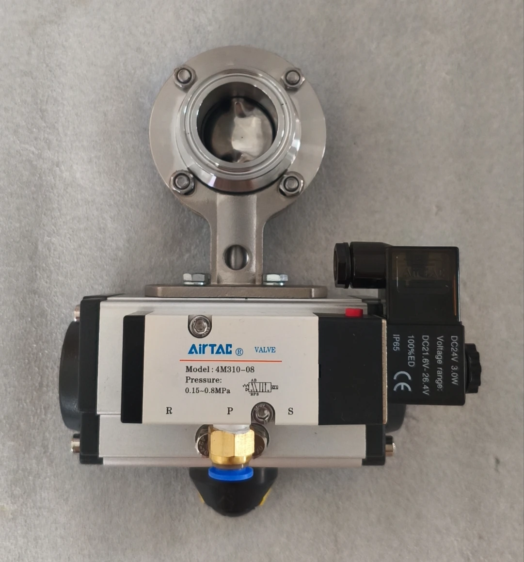 SS304 Three-Piece Threaded Pneumatic Ball Valve 3-Way Ball Valve water Control Valve Pneumatic Actuator