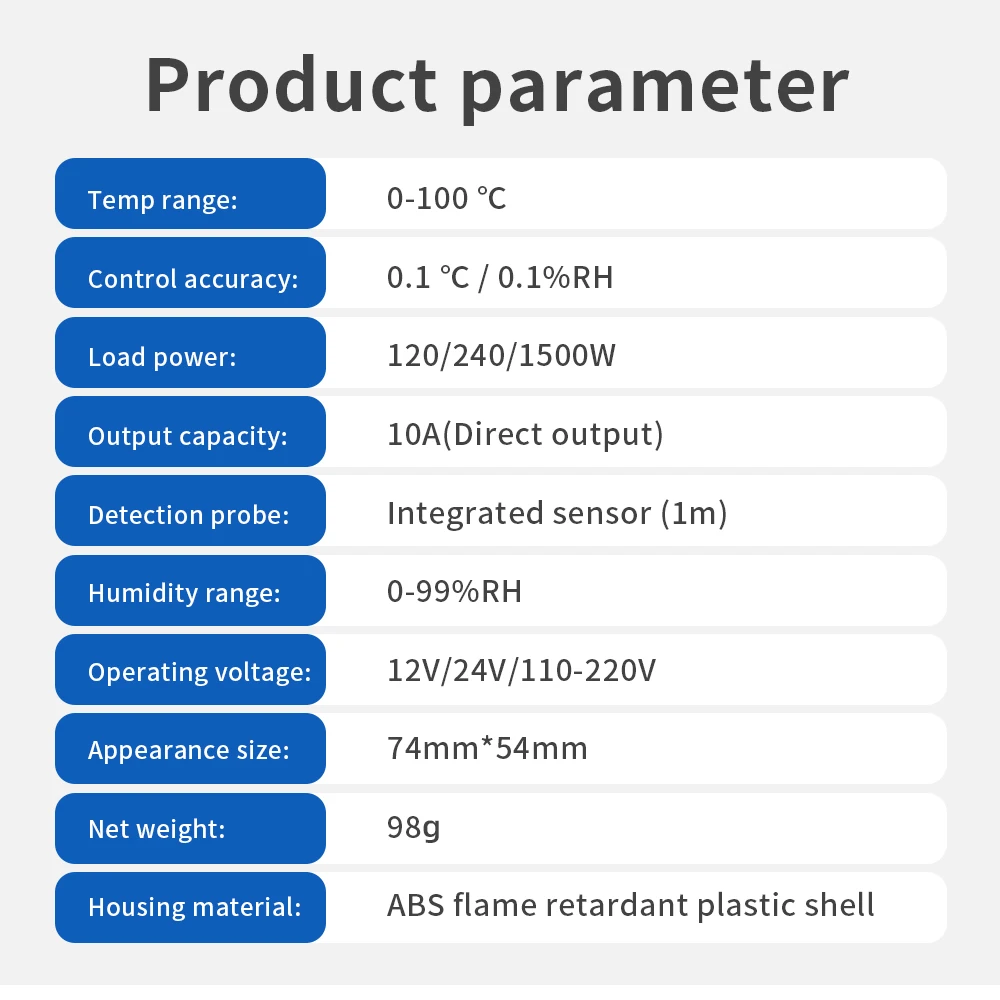 W1099 Dual Display Digital Temperature Humidity Controller AC 110-220V Egg Incubator Regulator Thermostat Humidity Controller