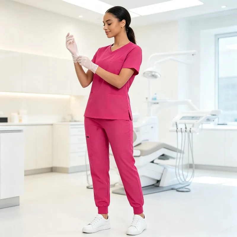 Four Seasons Versatile Suit Multi Pocket Care Work Uniform Split Set for Clinic Beauty Staff