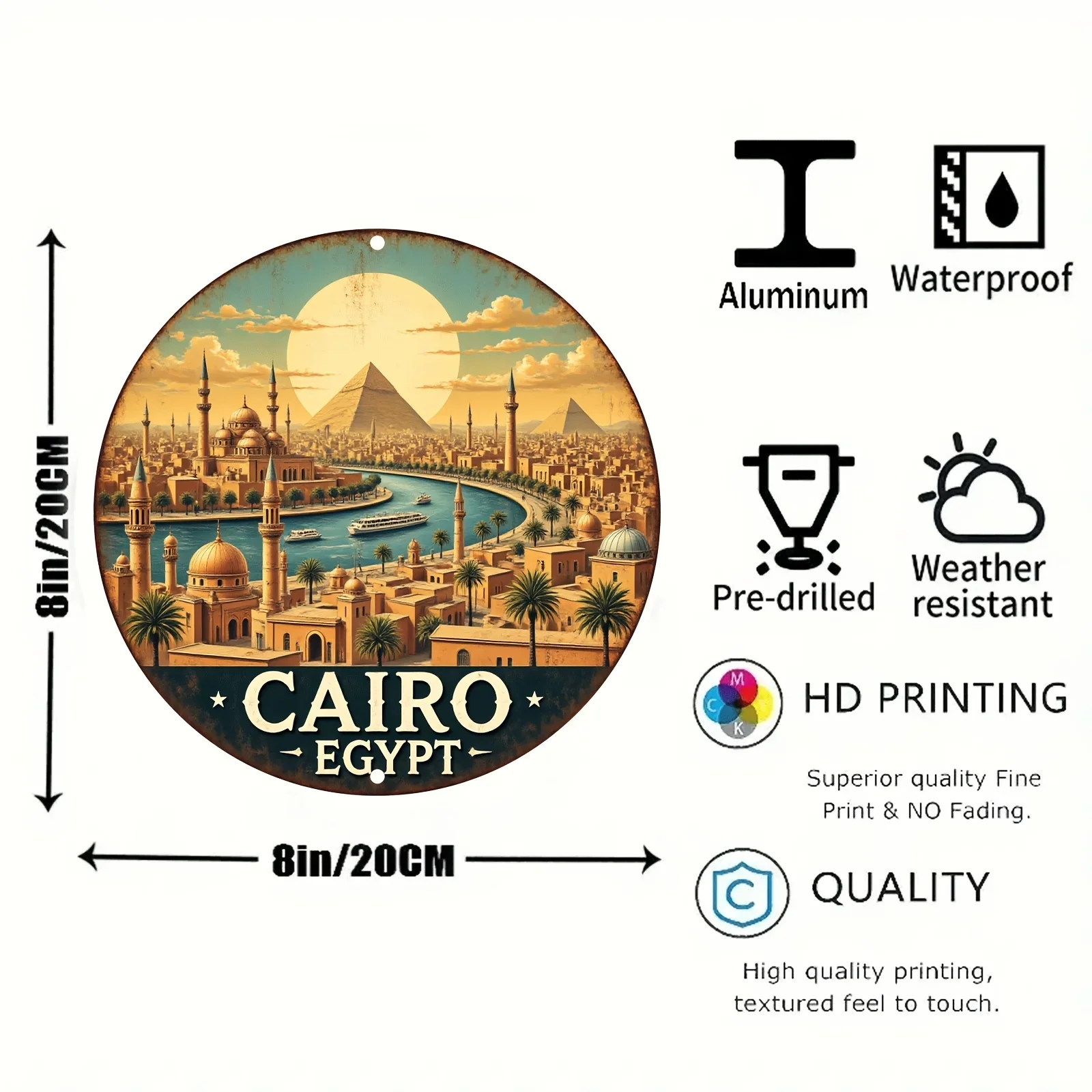 Vintage Cairo Egypt Wall Art - Majestic Pyramids and Cultural Icons Aluminum Decor, 30.48cm x 30.48cm, Easy to Hang,
