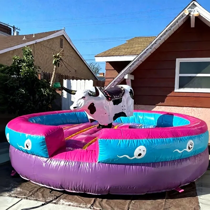 Crazy Ride Electric Raging Bull Inflatable Mechanical Bull Rodeo with Red Eyes and Smoke Effect Commerical Inflatable Sport Game