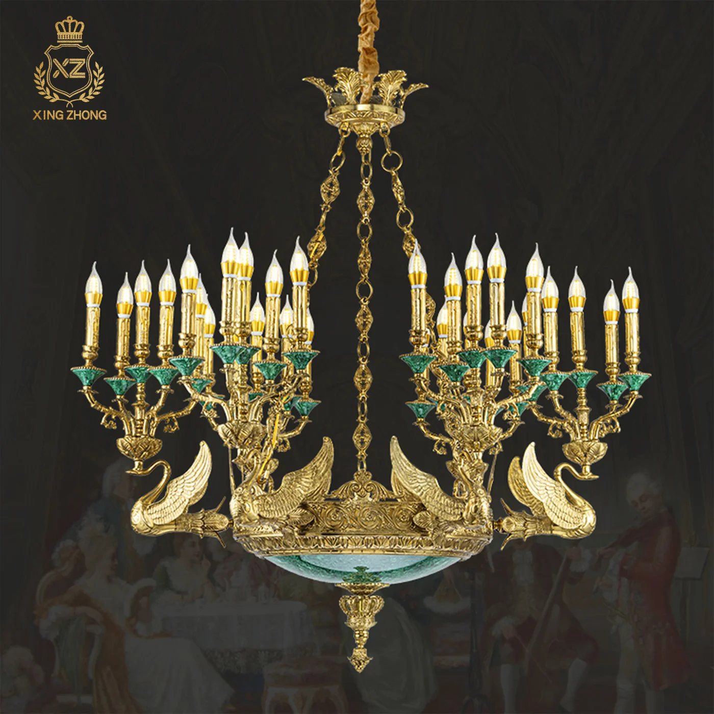 Lámpara Colgante de Cobre con Diseño de Cisne, Estilo Retro Francés, para Sala de Estar, Hotel, Salón de Banquetes