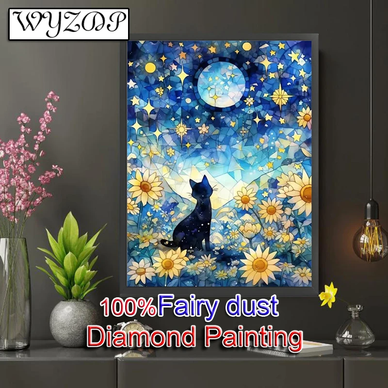 Black Cat 100% Fairy Dust Diamond Painting Art Crafts Diamond Embroidery Set Stitch AB Diamond Art Crystal Decoration Home Gift