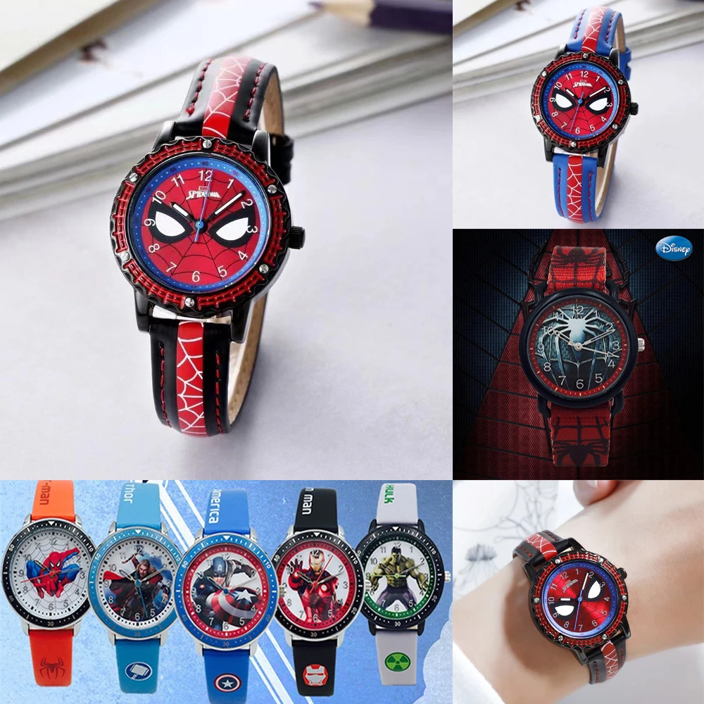 

Disney Spider man Children Watches Captain Leather Quartz Kids WristWatch The Avengers Men Clock Gifts relogio infantil montre