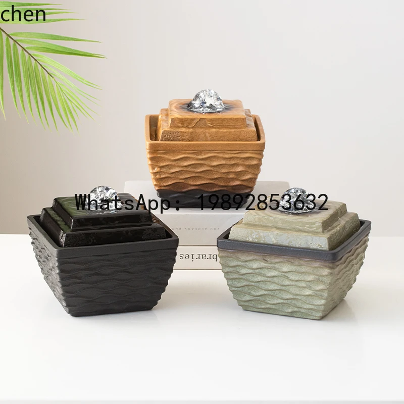 HTWater Ornament Circulating Water Landscaping Living Room Feng Shui Wheel Decoration Gift for Housewarming and Business Opening