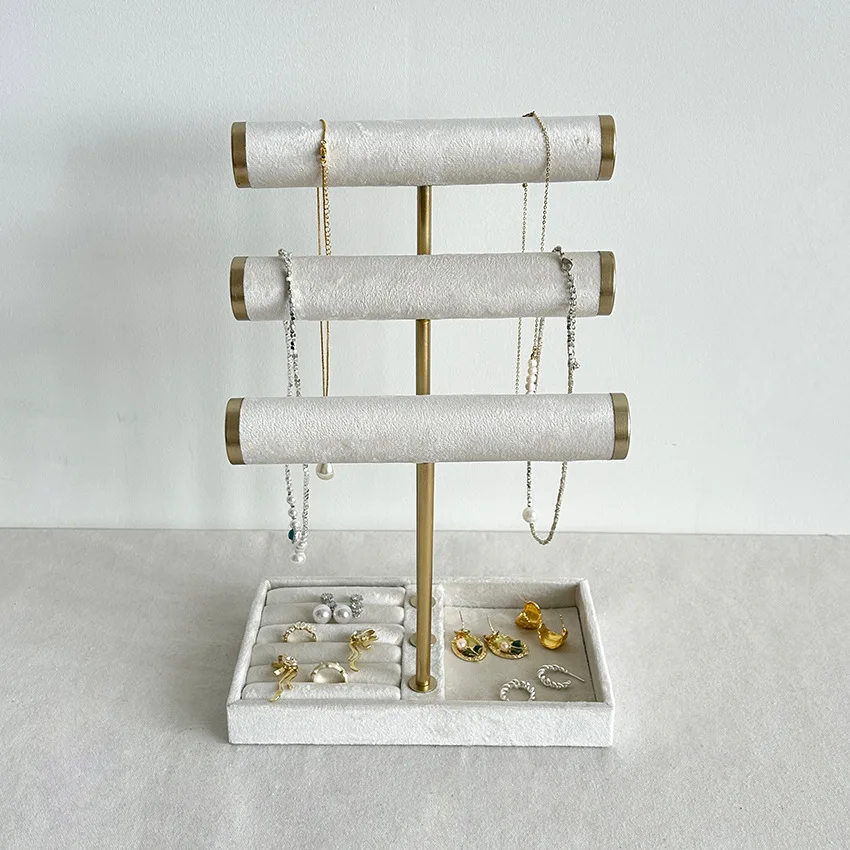 

White velvet earrings, bracelets, necklaces display stand, four-layer multi-functional jewelry display stand