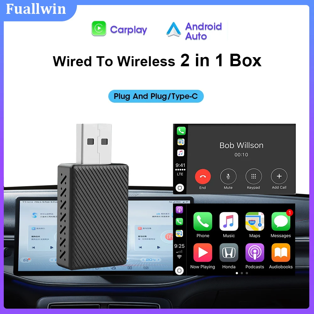 

2024 Mini Box Wired to Wireless Carplay Android Auto Box 2in1 Adapter Plug and Play Auto Connect ﻿Smart Box For Toyota BENZ etc.