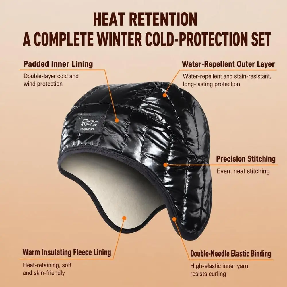 Fleece Lined Winter Ear Flap Hat Windproof Heat Retaining Quilted Winter Cap Water Repellent Double Layer Cold Weather Hat