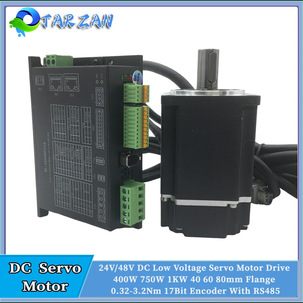 DC24/48V Low Voltage Servo Motor Drive Kit 17Bit Absolute Multi Turn Magnetic Encoder 100/200W/400W/750W/1KW RS485 0.64-6.4(Nm)