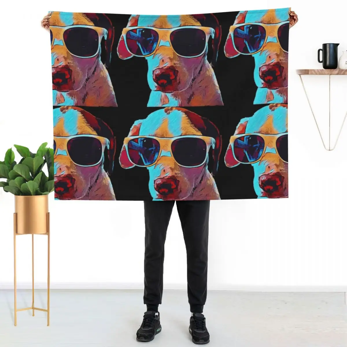 

Pitbull in Sunglasses Throw Blanket Cozy Napping Blanket Gift for Mom Dad