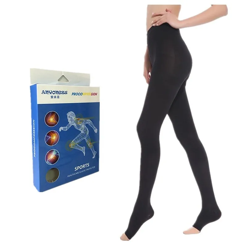 

2023 Professional Medical Strong Compression Pantyhose 20-32mmhg Elastic Covered Toes Open Prevent Varicose Veins Stockings